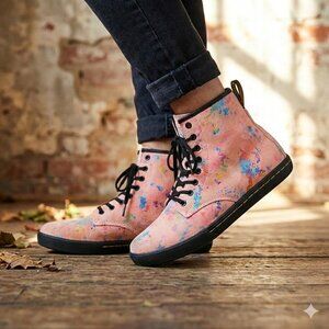 Dr Martens Sheridan Boots Pink Suede Rainbow Confetti Sneaker Combat Womens 7